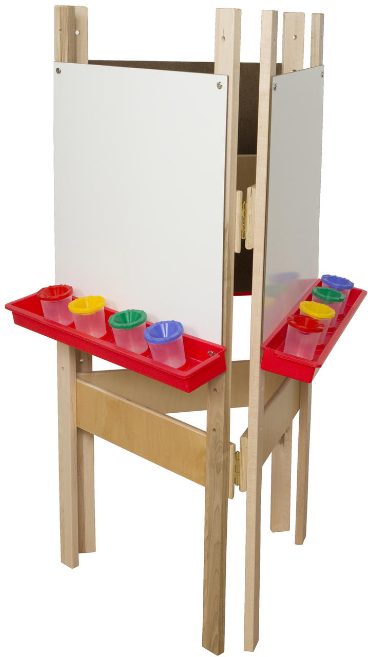 Easel, Double Sided Adjustable Kid's Art Easel with Plywood Art Surface and  Red Trays