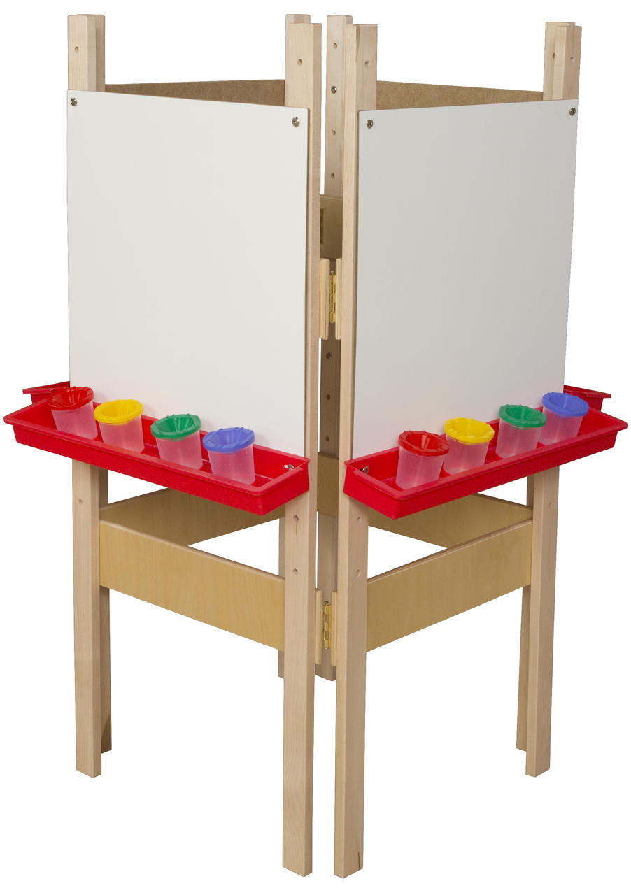 Easel, Double Sided Art Easel for Toddlers with Acrylic Art Surface and Red  Trays