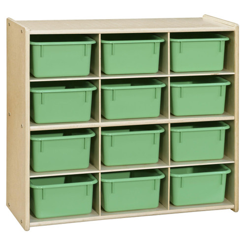Contender C16129FLG  Birch 12-Cubby Storage Unit w/Lime Green Tubs-Assembled