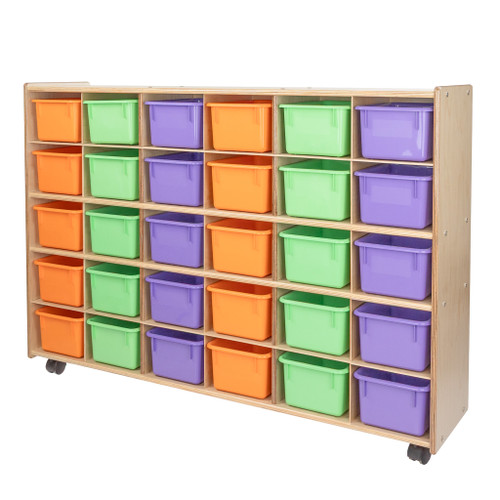 Contender Mobile 30 Tray Storage with Assorted Pastel Trays - Assembled with Casters