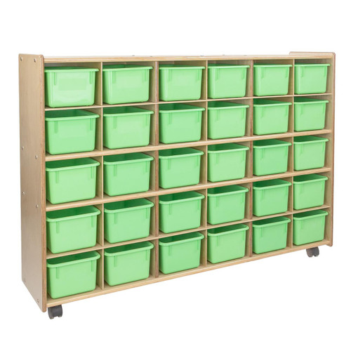  Contender Mobile 30 Tray Storage with Lime Green Trays - Assembled with Casters 