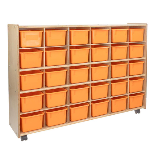 Contender Mobile 30 Tray Storage with Orange Trays - Assembled with Casters