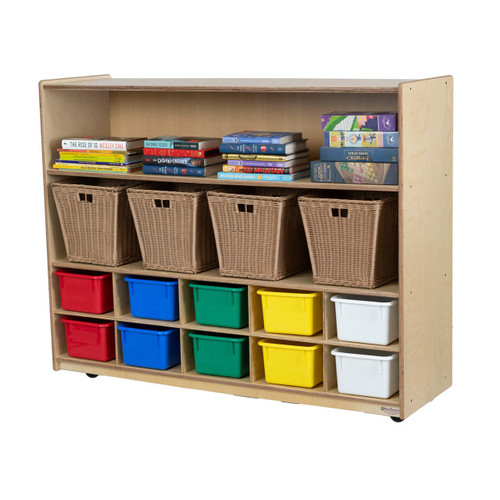 Wood Designs Multi-Use Storage Unit With Medium Baskets and Assorted Cubby Trays