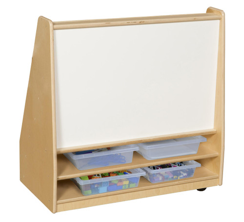 Wood Designs Book Storage and Display with Markerboard, 4 Translucent Letter Trays