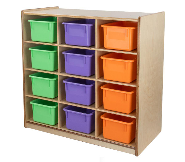  (12) Cubby Storage with Assorted Pastel Trays 