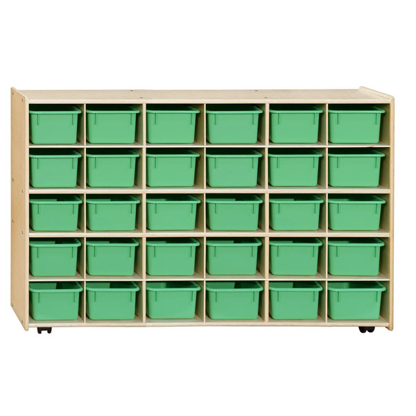 Contender Mobile 30 Tray Storage with Lime Green Trays - Assembled with Casters
