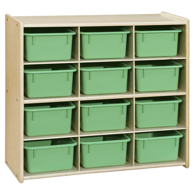 C16129FLG Birch 12-Cubby Storage Unit w/Lime Green Tubs