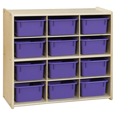 C16121F Birch 12-Cubby Storage Unit w/Clear Tubs-Assembled - WoodDesigns