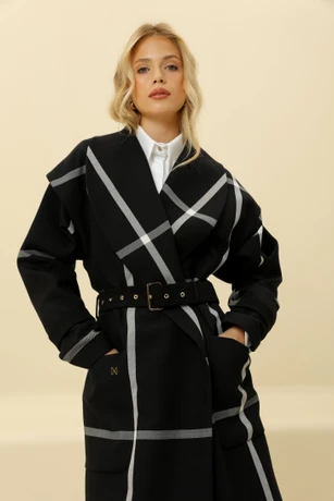 Karirani mantil sa pojasom 5125601-6