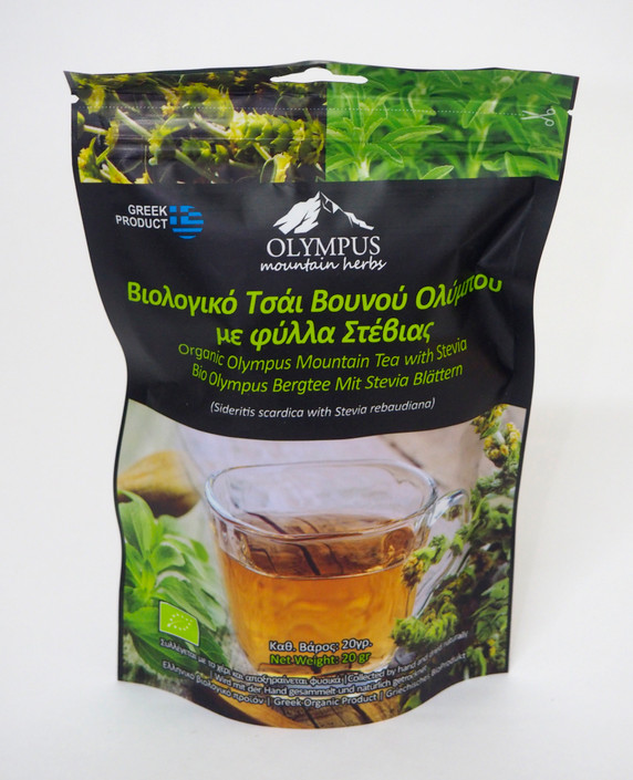 Organic Olympus Mountain Tea with Stevia. Net Weight 20 g / 0.70 oz