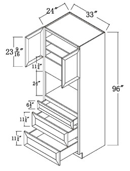 Oven Tall Cabinet 2 Door 3 Drawers 96"