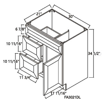 Sink Base Vanity Cabinet 1 Door 2 Drawers 1 Dummy Drawer 30" Left