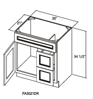 Sink Base Vanity Cabinet 1 Door 2 Drawers 1 Dummy Drawer 30" Right