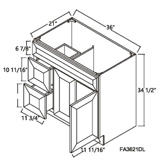 Sink Base Vanity Cabinet 2 Door 2 Drawers 1 Dummy Drawer 36" Left