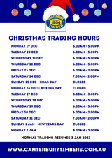 Canterbury Timbers Xmas Hours 2022