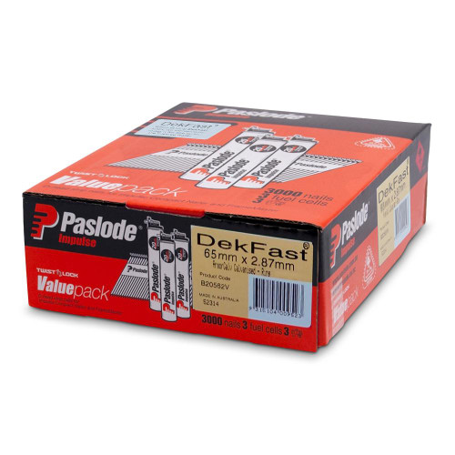 Buy online Paslode Dekfast 3000 Pack 65mm x 2.87mm Gal Impulse Nails from Canterbury Timbers and Building Supplies