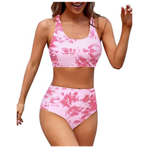 High Waisted Two-Piece Bikini Pink Tie Dye XL