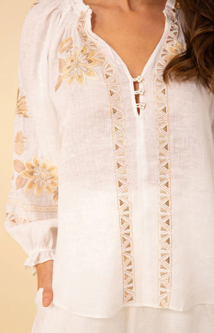 Linen Gold Embroidered Top