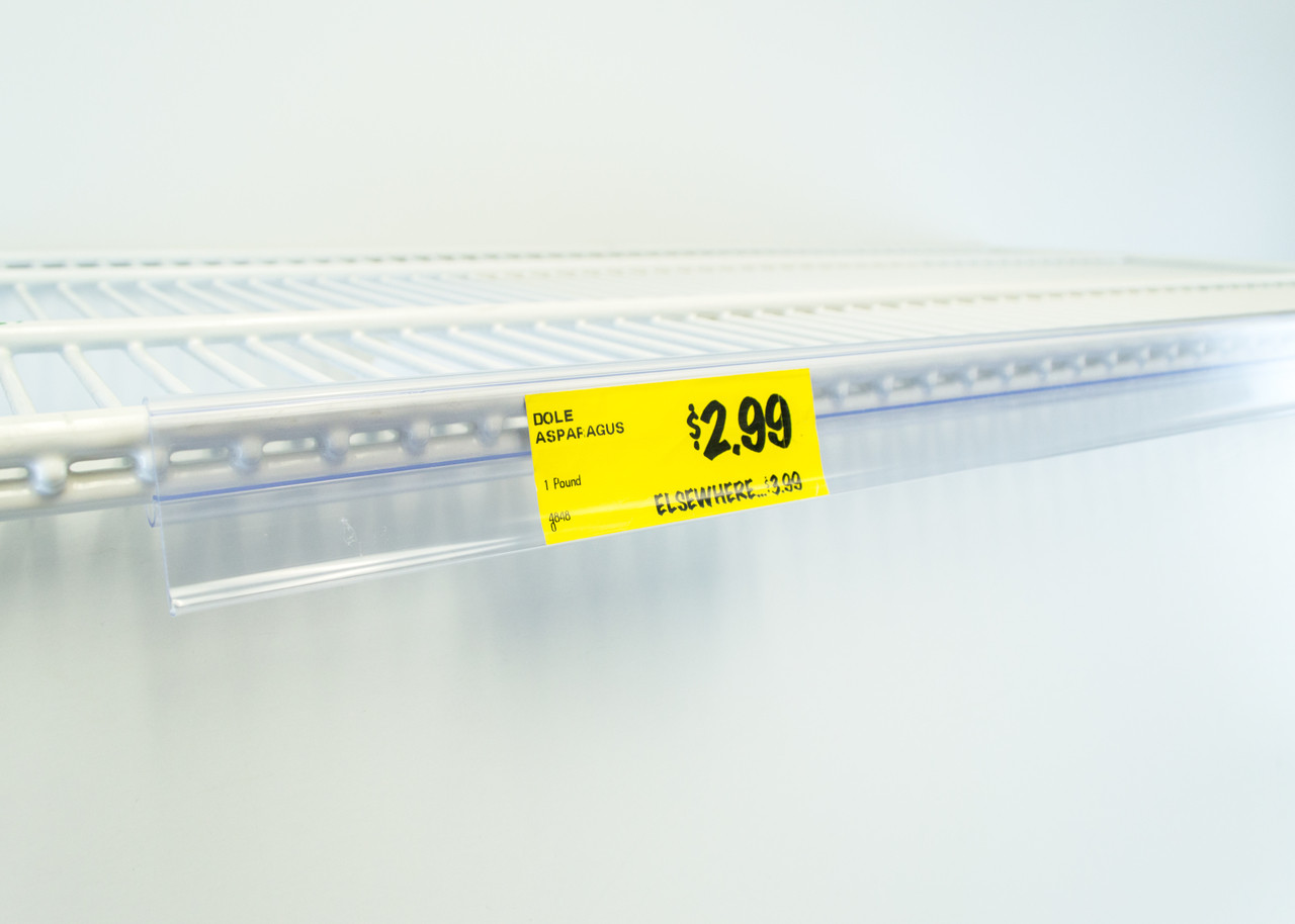 Price Tag Molding Ticket Holder, For Double Wire Cooler Shelf, Clear  Protective Lens, 28L x 1.25H Labels