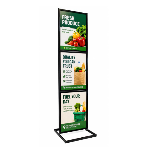 3-Tier Poster Stand Display | 22"W x 28"H Sign | Black