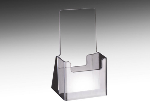 Clear acrylic brochure holder for displaying tri fold collateral.
