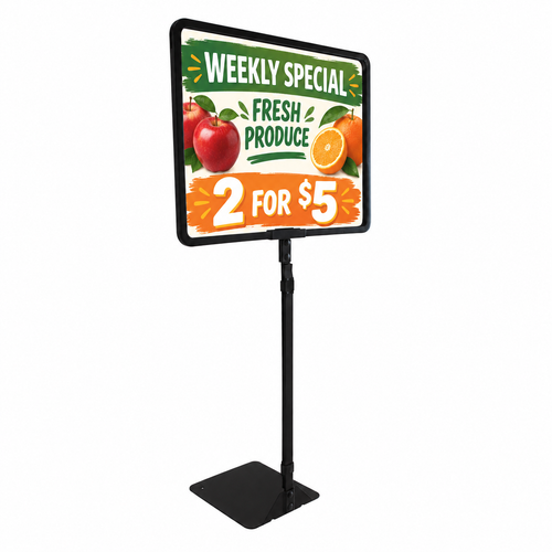 Metal Sign holder with adjustable stem and shovel base