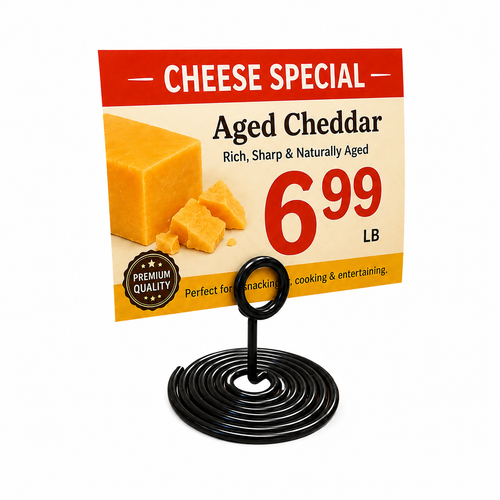 Deli Sign Holder | Durable Steel Spiral Design | 1"H | Black