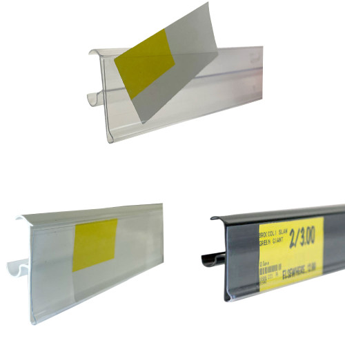 Price Tag Molding Ticket Holder | For Double Wire Cooler Shelf | Clear Protective Lens | 28"L x 1.25"H Labels | Clear/White/Black