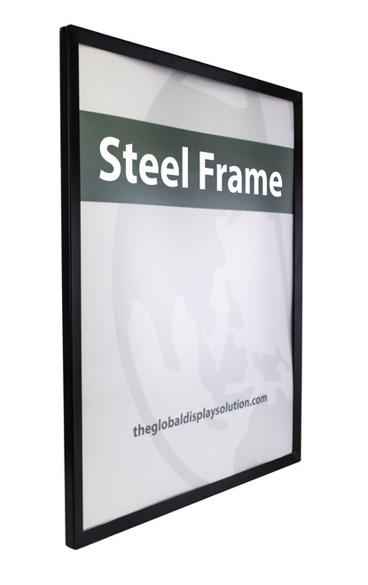 Hang posters and signs on walls using attractive metal sign frame with black finish.