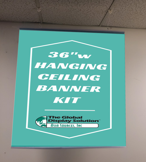 Ceiling Banner Display with Hanging Rings, chords and ceiling hooks - 36"w gripper- Ceiling Banner Display with Hanging Rings, chords and ceiling hooks - 36"w gripper-