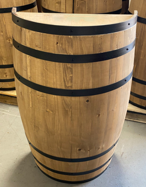 50 Gal. Half Barrel Display | 3 Shelves | Custom Stain