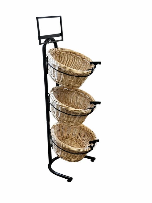 Willow Basket Floor Display – 3-Tier Retail Merchandiser Stand - Light Oak