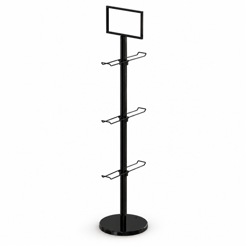 6-Arm Shopping Tote/Bag Rack | 11" x 7" Sign Display | Black