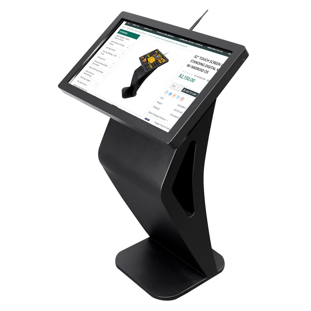 32'' Touch Screen Display Floor Standing Digital Kiosk Black W