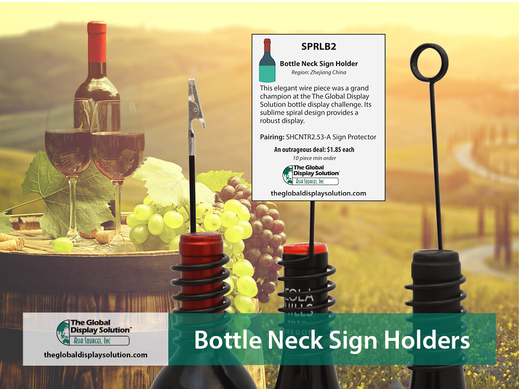 Bottle Neck Sign Holders Improve the look of your wine and spirit