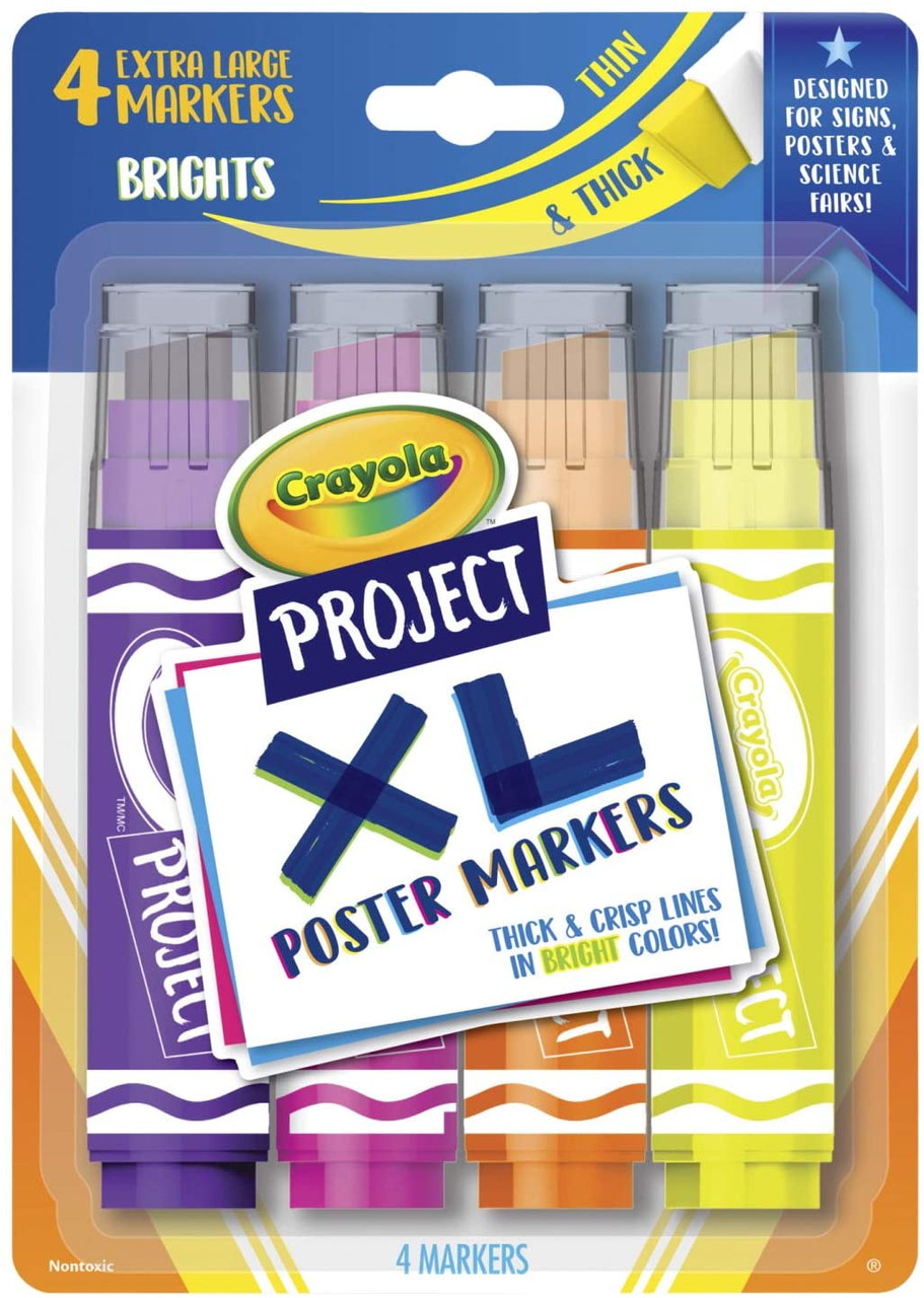 Crayola Project XL Poster Markers, Bright, 4 Pieces 