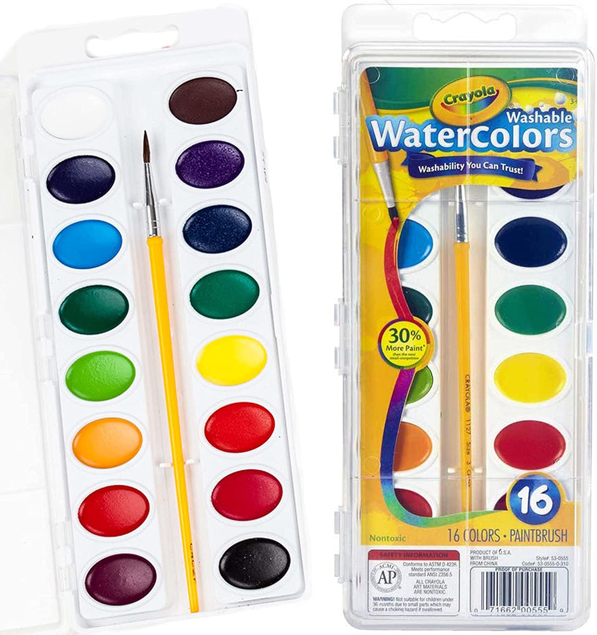 Crayola 16 ct. Washable Watercolor Pans with Plastic Handled Brush