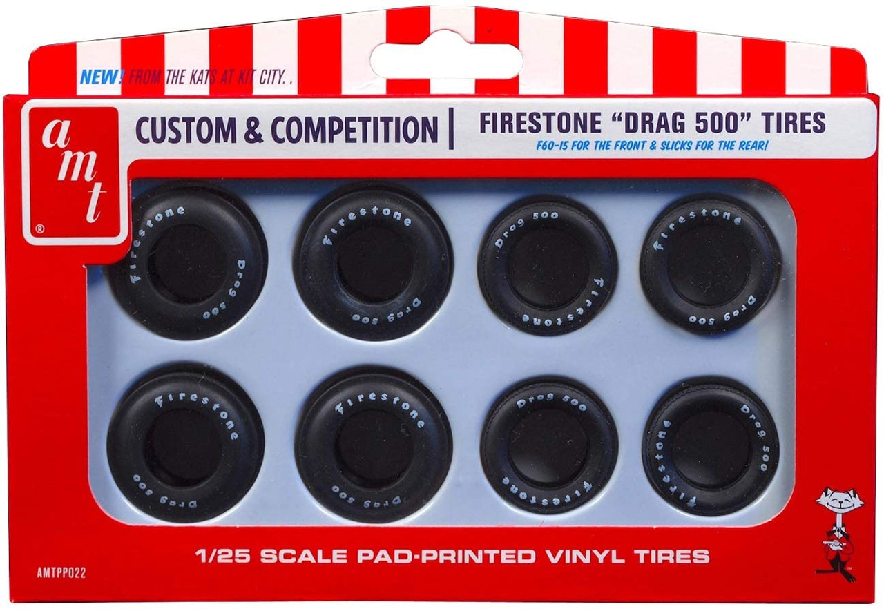 Firestone Drag 500 Pad Printed Racing Slicks – 1:25 AMT Model Car Parts