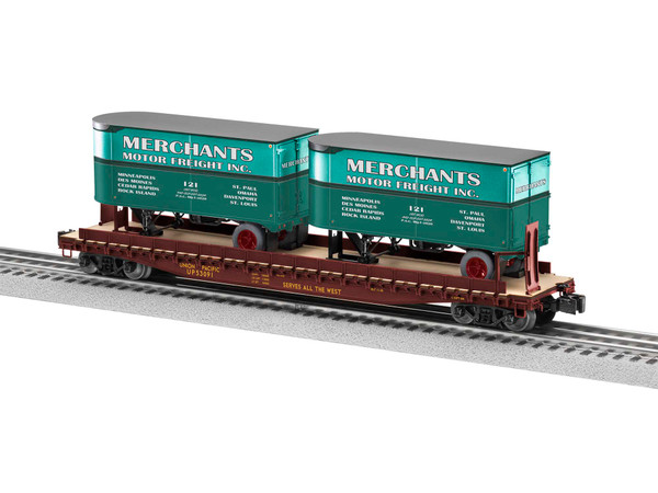 Lionel 2026652 O Gauge 50' Flatcar w/ 20' Trailers UP / Merchants #53091