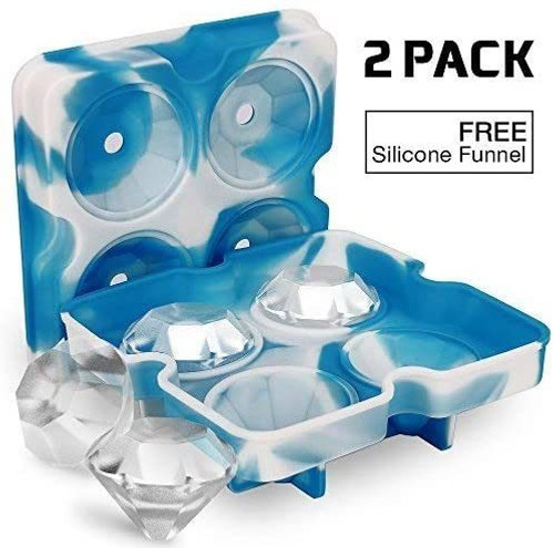 KOIOS Ice Cube Trays, Ice Cubes Silicone Molds with Lids, Ice Trays Cubes BPA free Diamond Ice Maker, Easy-Release Flexible Ice Molds for Freezer, Whiskey & Cocktails, White-Blue (2-Pack)