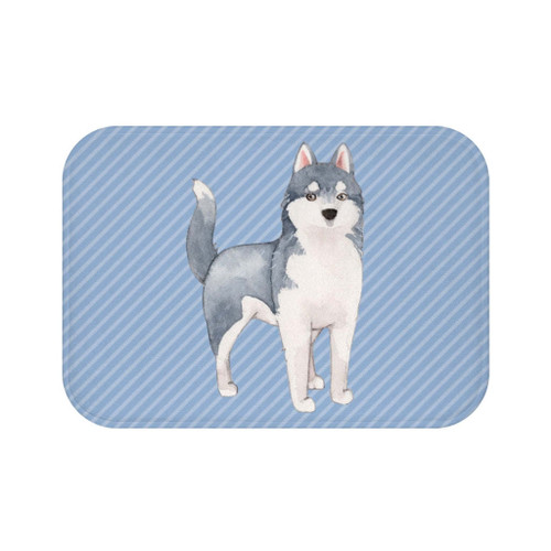 Siberian Husky Blue Bath Mat