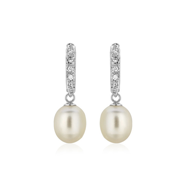 Sterling Silver Earrings with Freshwater Pearls and Cubic Zirconias