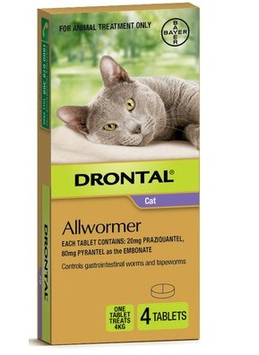 Drontal Allwormer Tablets for Cats up to 8 lbs (up to 4 kg) 4 Tablets