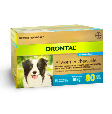 Drontal Allwormer Chews for Dogs up to 22 lbs (10 kg) 80 Pack