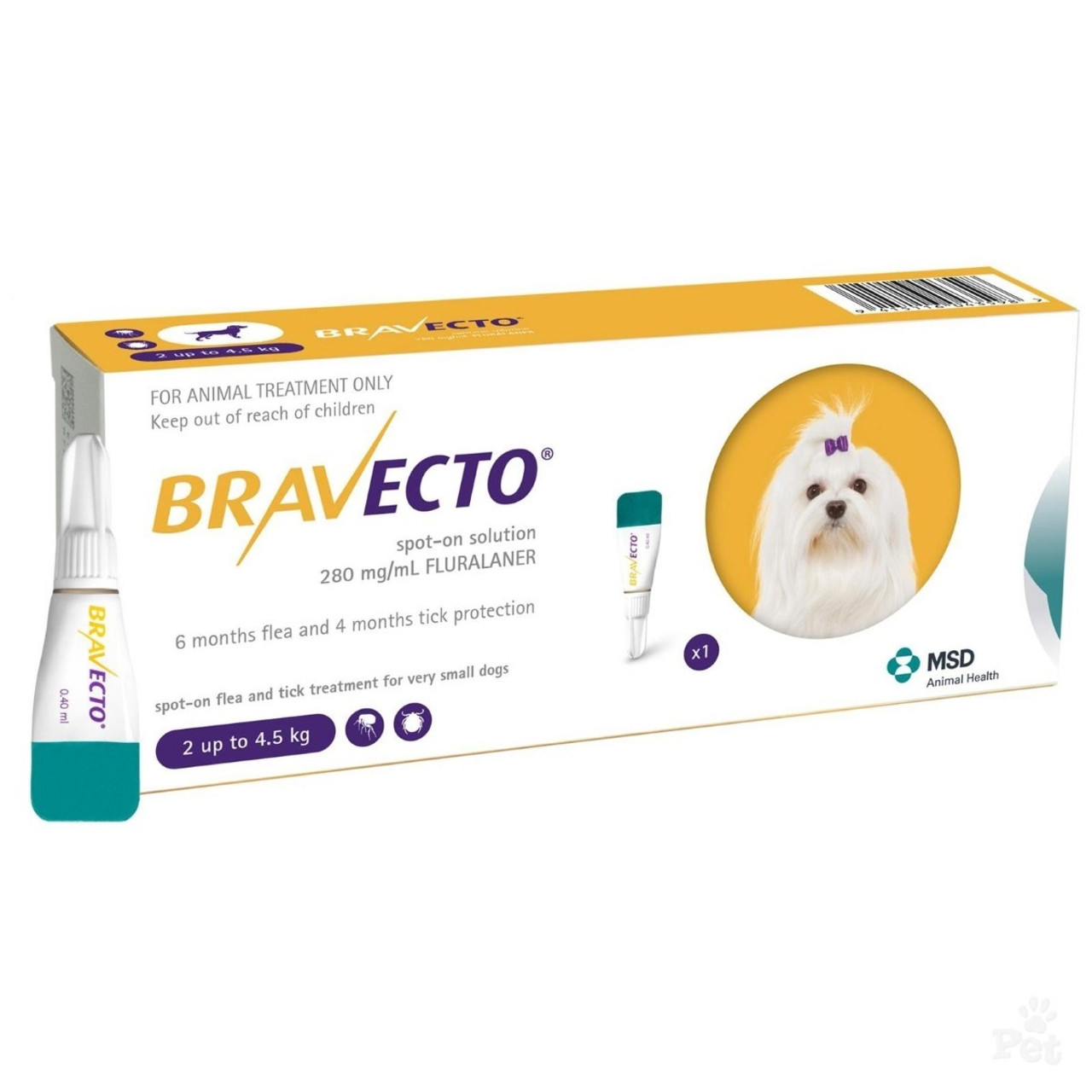 Bravecto Topical Solution for Dogs 4.4-9.9 lbs (2-4.5 kg) - Yellow