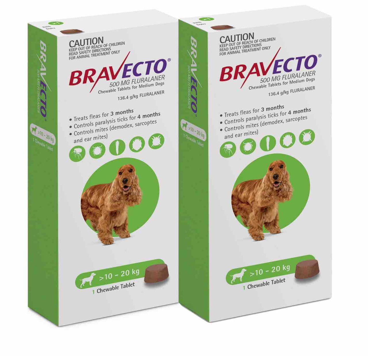 Bravecto Flea and Tick Chew for Dogs 22-44 lbs (10-20 kg) Green