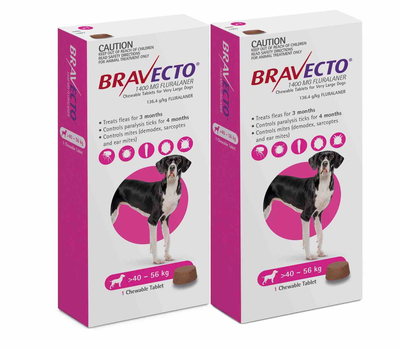 Bravecto Flea and Tick Chew for Dogs 88-123 lbs (40-56 kg) Pink