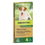 20 % de rabais sur les comprimés vermifuges Drontal pour les petits chiens et les chiots jusqu'à 3 kg (6,5 lb) - 4 comprimés Maintenant seulement 18,39