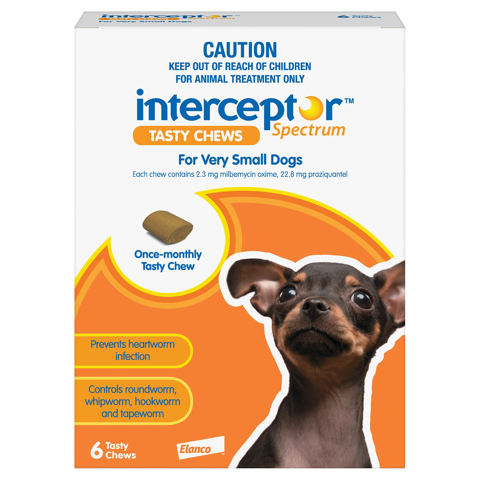 20% Off Interceptor Spectrum Chews for Dogs 2-8 lbs (up to 4 kg) - Orange 6 Chews Now Only $ 41.59