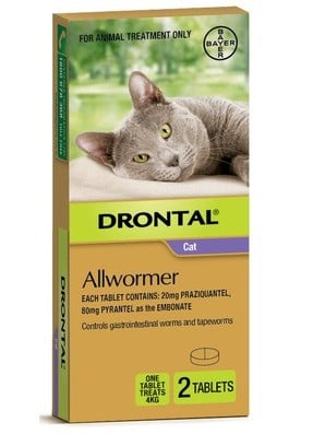 20% Off Drontal Allwormer Tablets for Cats up to 8 lbs (up to 4 kg) - 2 Tablets Now Only $ 18.39